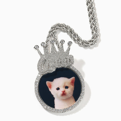 Photo Custom Crown Round Diamond Necklace