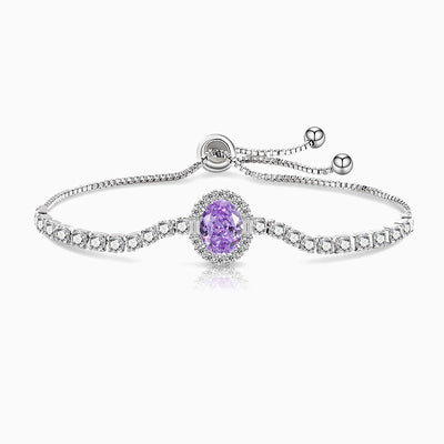 December Birthstone Oval Color Diamond Ice Flower Cut Silver Bracelet