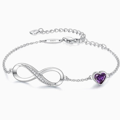 December Birthstone Infinity Heart Shaped Silver Bracelet
