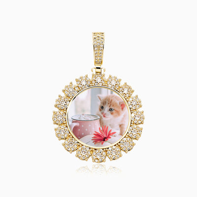 Photo Customized Flower Shape Full Diamond Photo Frame Necklace