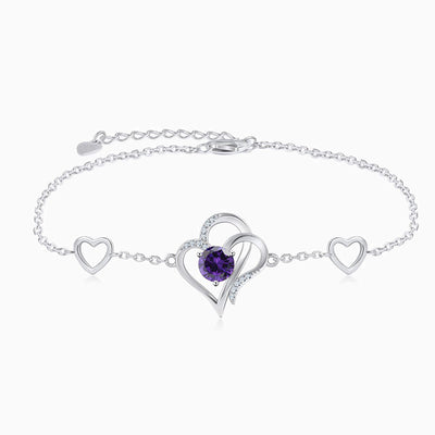 December Birthstone Heart-Shaped Adjustable Silver Bracelet