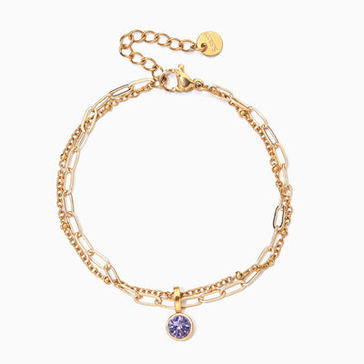 December Birthstone Natural Stone Round Pendant Bracelet