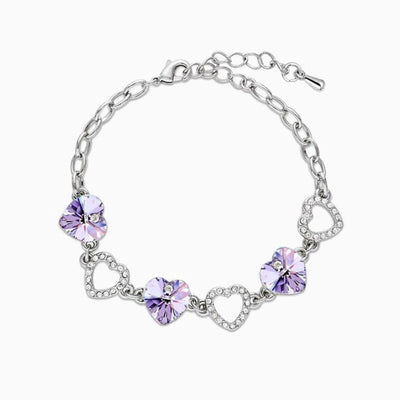December Birthstone Diamond Rhyme Heart Shape Silver Bracelet