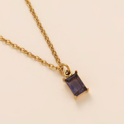 December Birthstone Rectangular Natural Stone Pendant Necklace