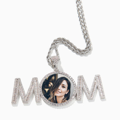 Photo Customized MOM Letter Stitching Round Necklace