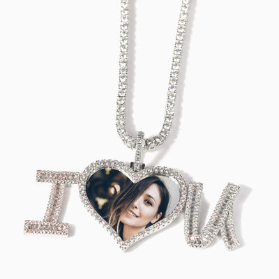 Photo Customized Letter I_Love_U Photo Frame Necklace