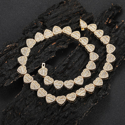 Fashion T-square Zircon Heart Diamond Necklace