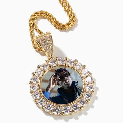 Photo Custom Round Frame Diamond Necklace