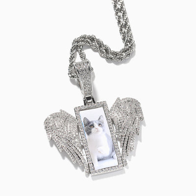 Photo Custom Angel Wings Square Frame Necklace