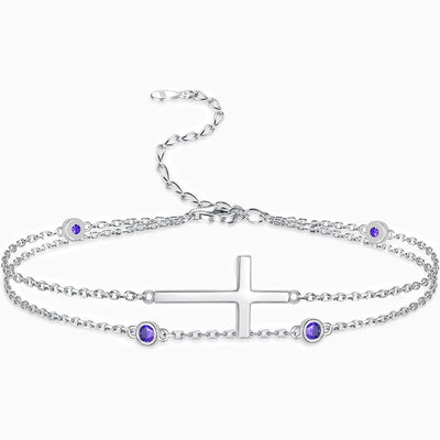 December Birthstone Cross Double Chain Stacking Bracelet