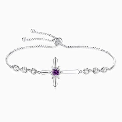 December Birthstone Star Inlaid Cross Silver Bracelet