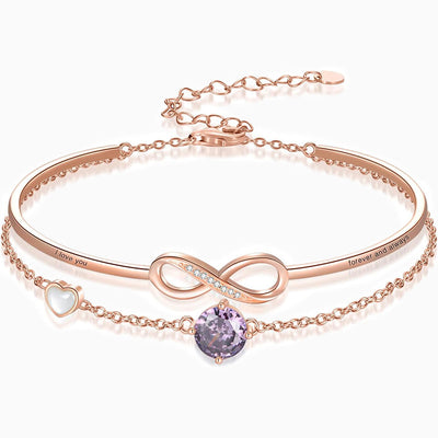 December Birthstone Square Round Infinity Symbol Double Chain Bracelet