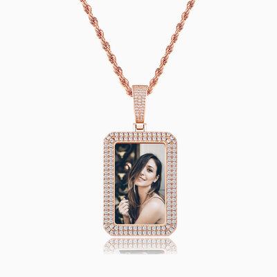 Photo Customized Double Row Diamond Square Frame Necklace