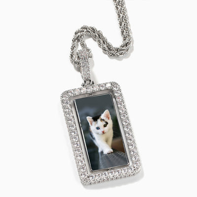 Photo Customized Double-Sided Rotating Square Diamond Necklace