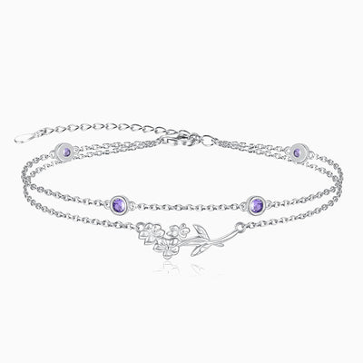 December Birthstone Double Silver Bracelet With Rose Pendant
