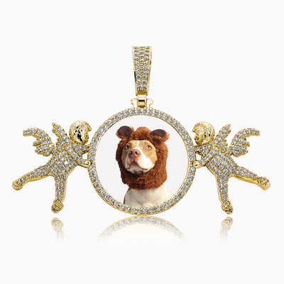 Photo Customized Angel Shape Full Diamond Photo Frame Necklace