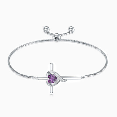 December Birthstone Heart Inlaid Cross Silver Bracelet