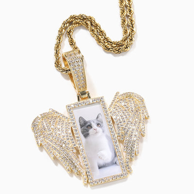 Photo Custom Angel Wings Square Frame Necklace