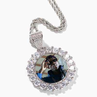 Photo Custom Round Frame Diamond Necklace