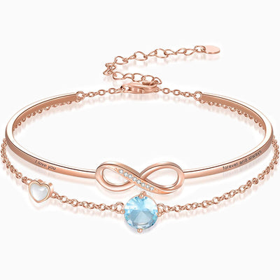 December Birthstone Square Round Infinity Symbol Double Chain Bracelet