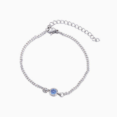 December Birthstone Simple Round Pendant Silver Bracelet