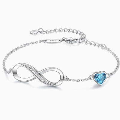 December Birthstone Infinity Heart Shaped Silver Bracelet