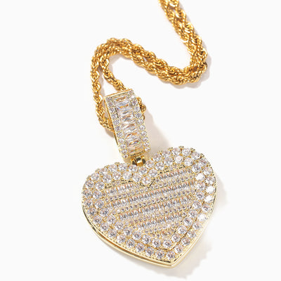 Photo Customized Flip Heart Full Diamond Necklace