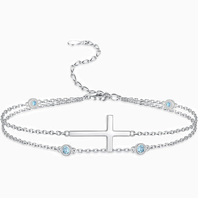December Birthstone Cross Double Chain Stacking Bracelet