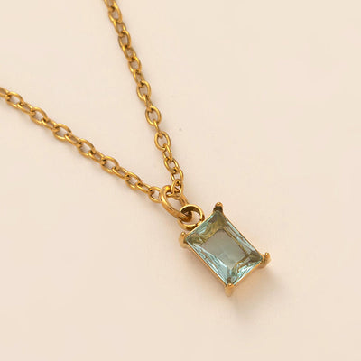 December Birthstone Rectangular Natural Stone Pendant Necklace