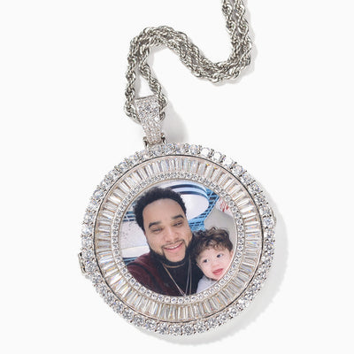 Photo Custom Round Flip Frame Diamond Necklace