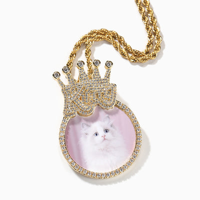 Photo Custom Crown Round Diamond Necklace