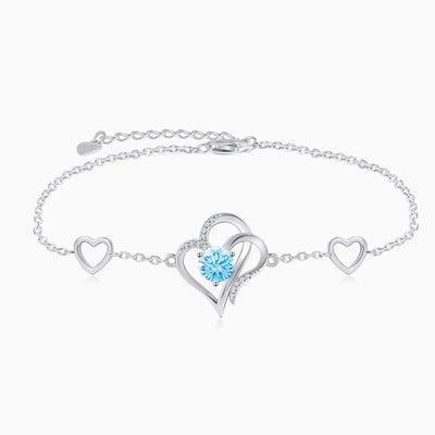 December Birthstone Heart-Shaped Adjustable Silver Bracelet