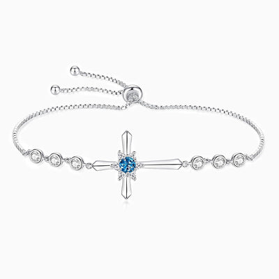 December Birthstone Star Inlaid Cross Silver Bracelet