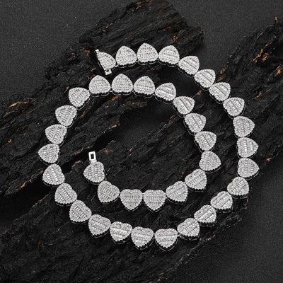 Fashion T-square Zircon Heart Diamond Necklace