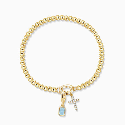 December Birthstone Square Natural Stone With Cross Pendant Bracelet