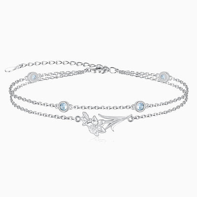 December Birthstone Double Silver Bracelet With Rose Pendant