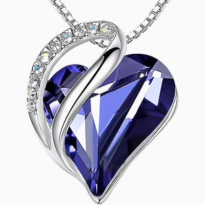 Birthstone Sterling Silver Geometric Heart Crystal Pendant Necklace