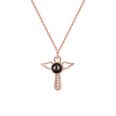 Projection Photo Customed Wing Cross Necklace