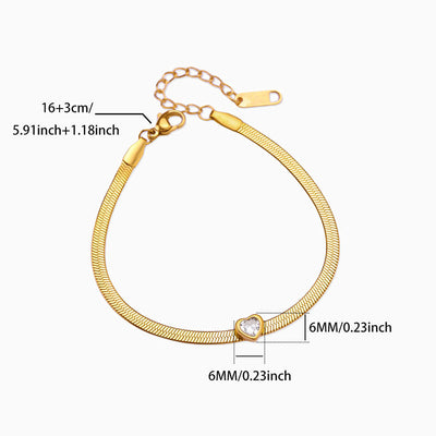 December Birthstone Heart Shape Pendant Snake Bone Chain Bracelet