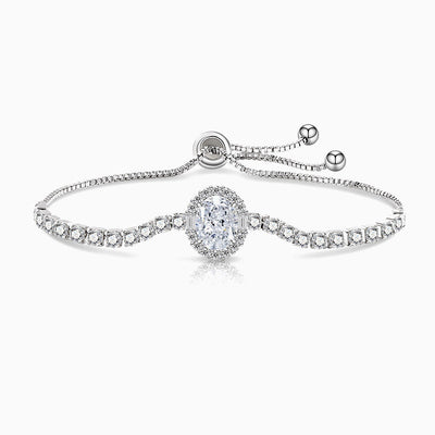 December Birthstone Oval Color Diamond Ice Flower Cut Silver Bracelet