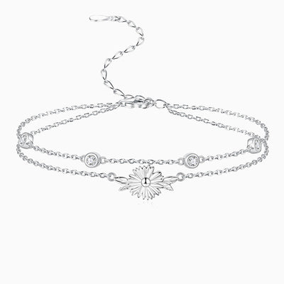 December Birthstone Double Silver Bracelet With Rose Pendant