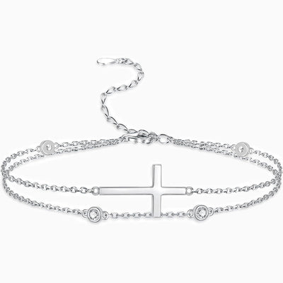 December Birthstone Cross Double Chain Stacking Bracelet