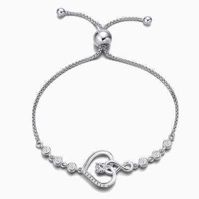 December Birthstone Inlaid Heart Wrapped Silver Bracelet