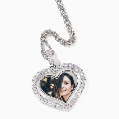 Photo Customized Love Double-Sided Rotating Photo Frame Necklace