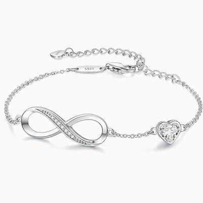 December Birthstone Infinity Heart Shaped Silver Bracelet