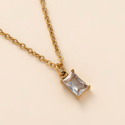 December Birthstone Rectangular Natural Stone Pendant Necklace