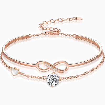 December Birthstone Square Round Infinity Symbol Double Chain Bracelet