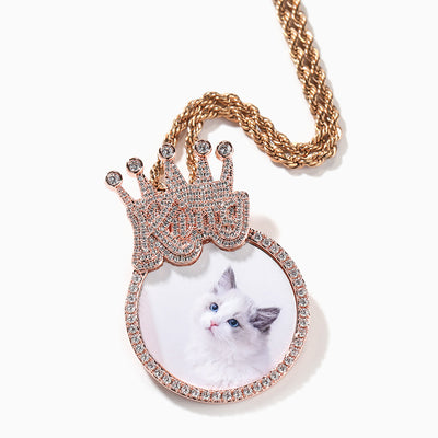 Photo Custom Crown Round Diamond Necklace