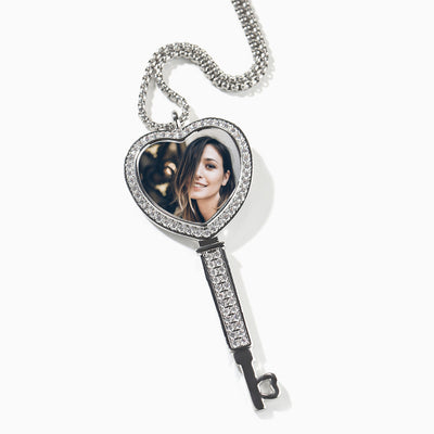 Photo Customized Heart Key Shape Diamond Necklace