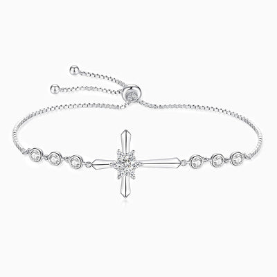 December Birthstone Star Inlaid Cross Silver Bracelet